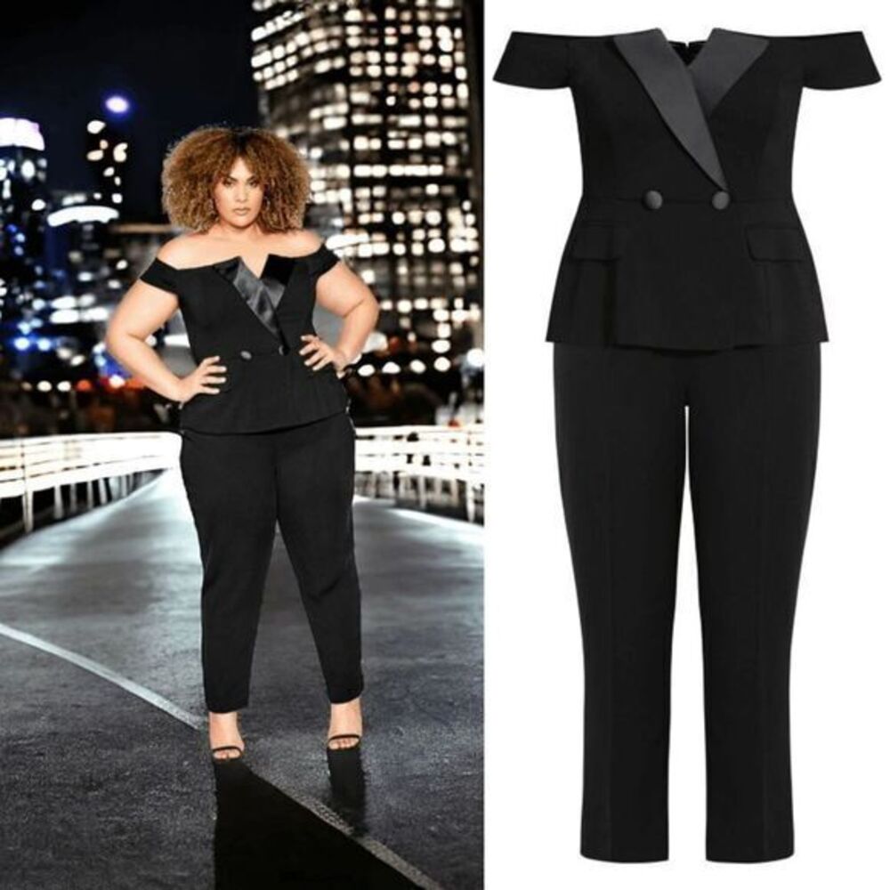 NWT City Chic Sexy tuxe jumpsuit off the shoulder bodysuit size‎ 14